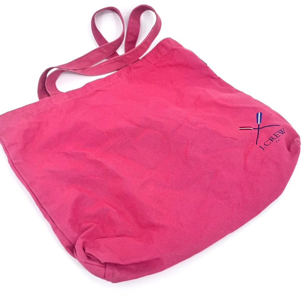J. Crew Pink Canvas Tote Bag Beach Travel Everyday Casual‎ Nautical Logo